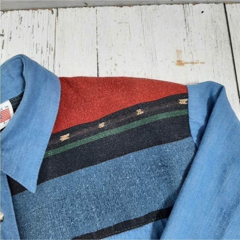 Vintage On The Verge Denim Style Button Front Shirt Aztec Southwestern Medium‌‌‌